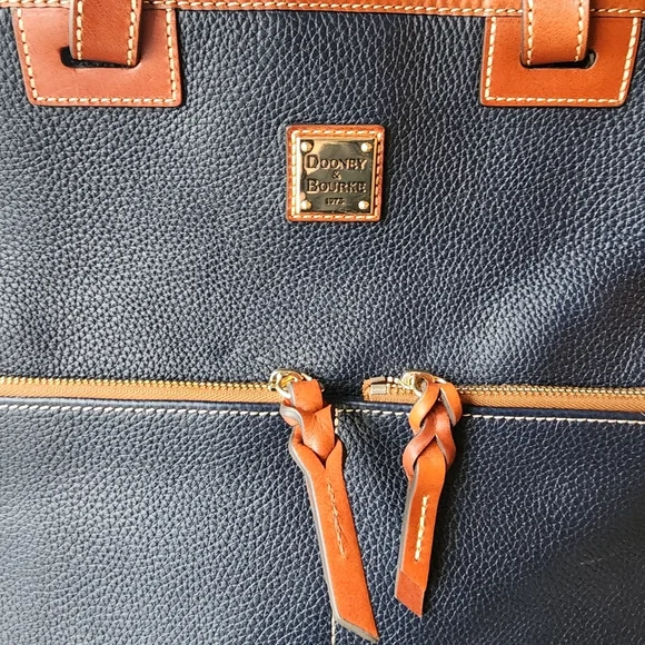 Dooney & Bourke Navy Blue Leather Tote Bag - Picture 2 of 5